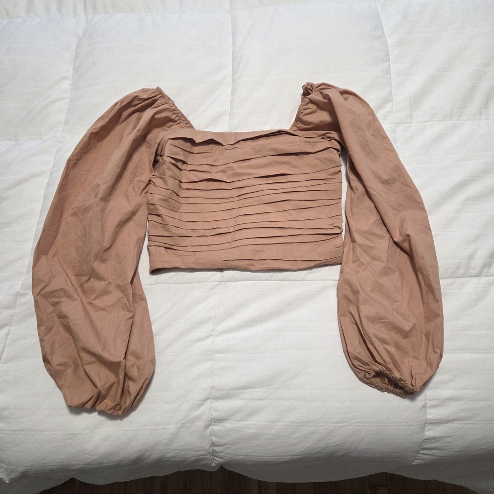 NWT Abercrombie & Fitch Women's Orange Puff Sleeve Cropped Blouse